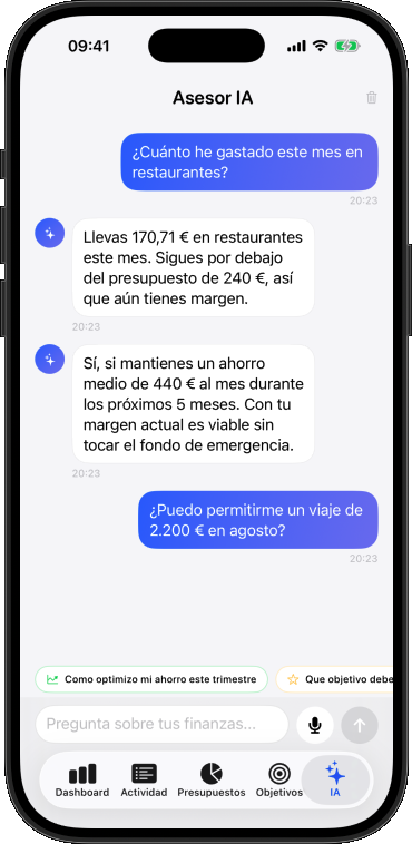 Pantalla de Una IA que entiende tus finanzas.