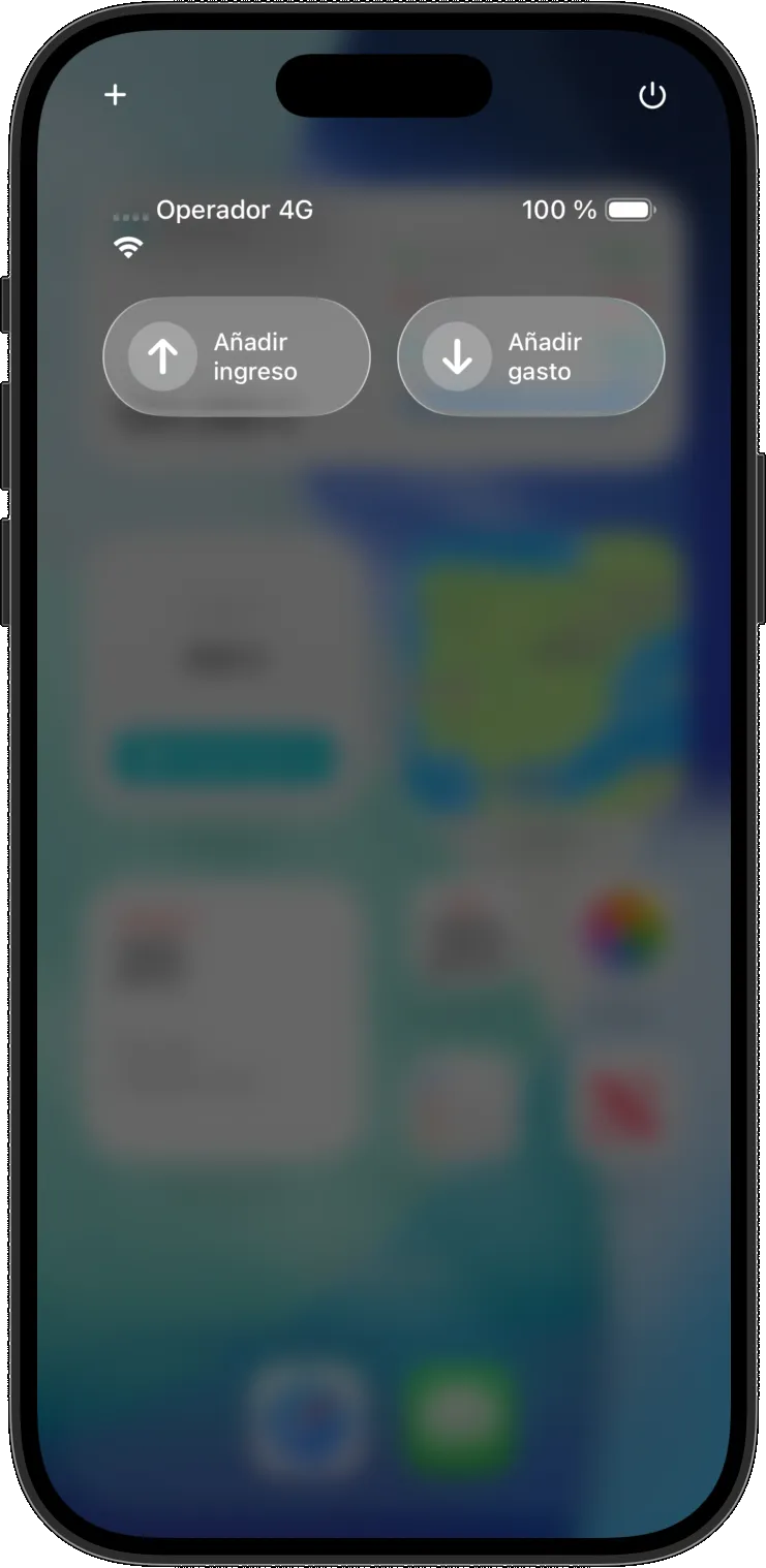 Centro de control real de iPhone con accesos rápidos de FinancIA
