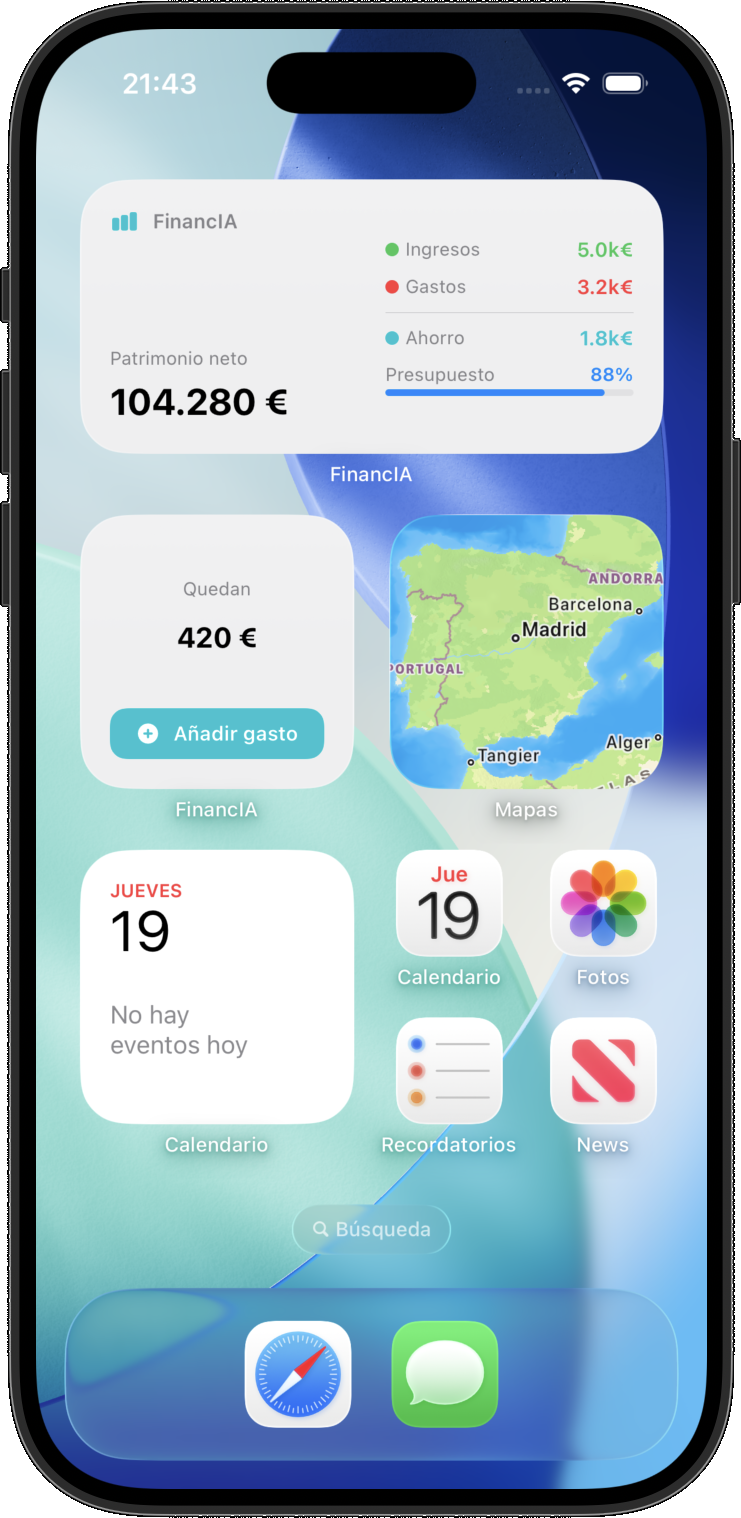 Pantalla de Tu dinero sigue visible fuera de la app.
