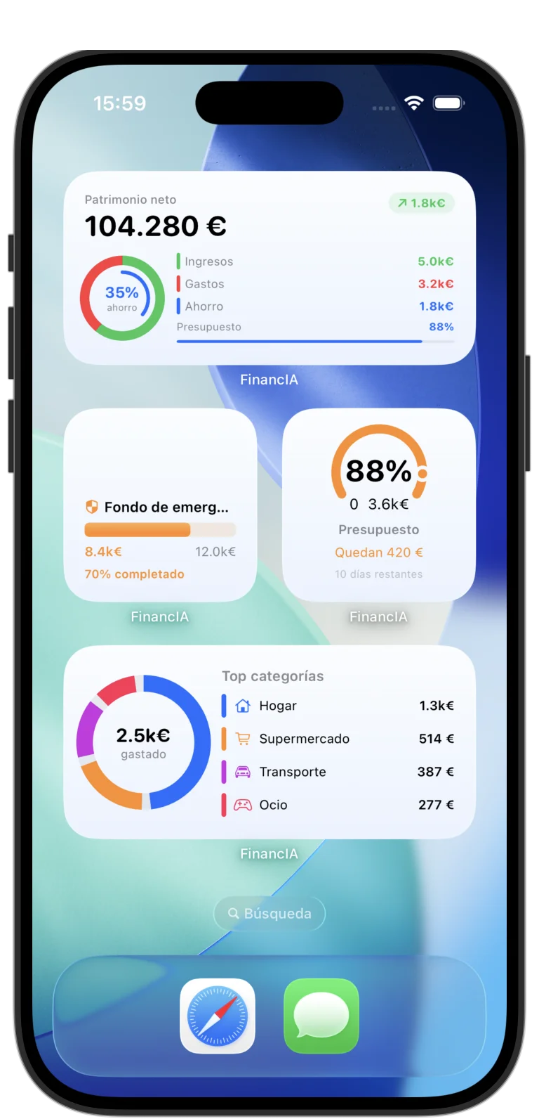 Pantalla de Tu dinero sigue visible fuera de la app.